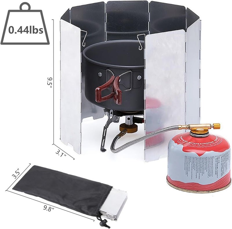 Wind Tour Outdoor Stove Windscreen Ultra light Aluminum foldable Camping Stove Windshield with Carrying bag for Butane Stoves Picnic (8 Plates) - Image 2